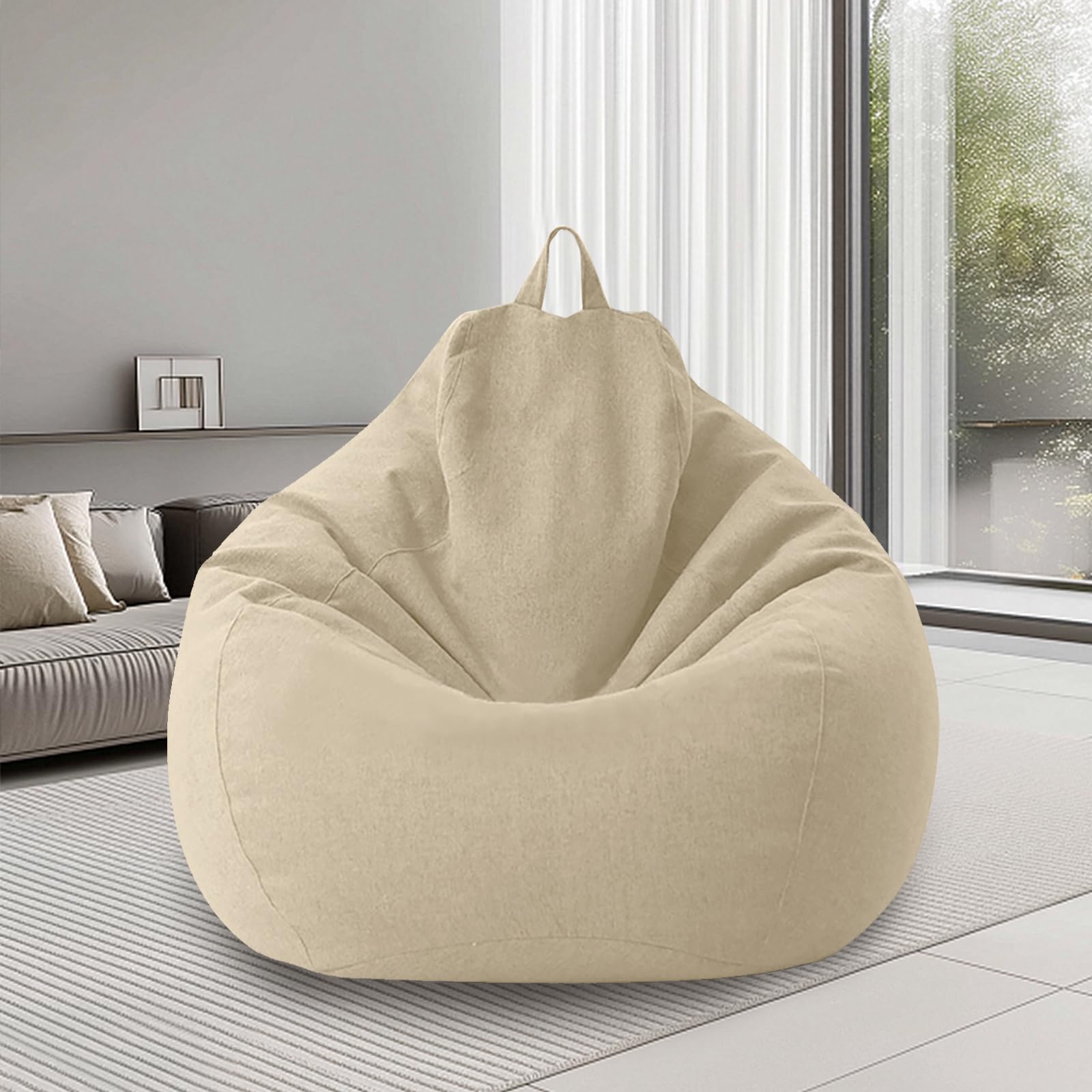 Housse Pouf Poire XL, Housse de Pouf sans Rembourrage(Beige) | 100x120CM Bean Bag avec Poignée Adulte/ Kinder, Housse Pouf pour Chambre, Salon, Exterieur