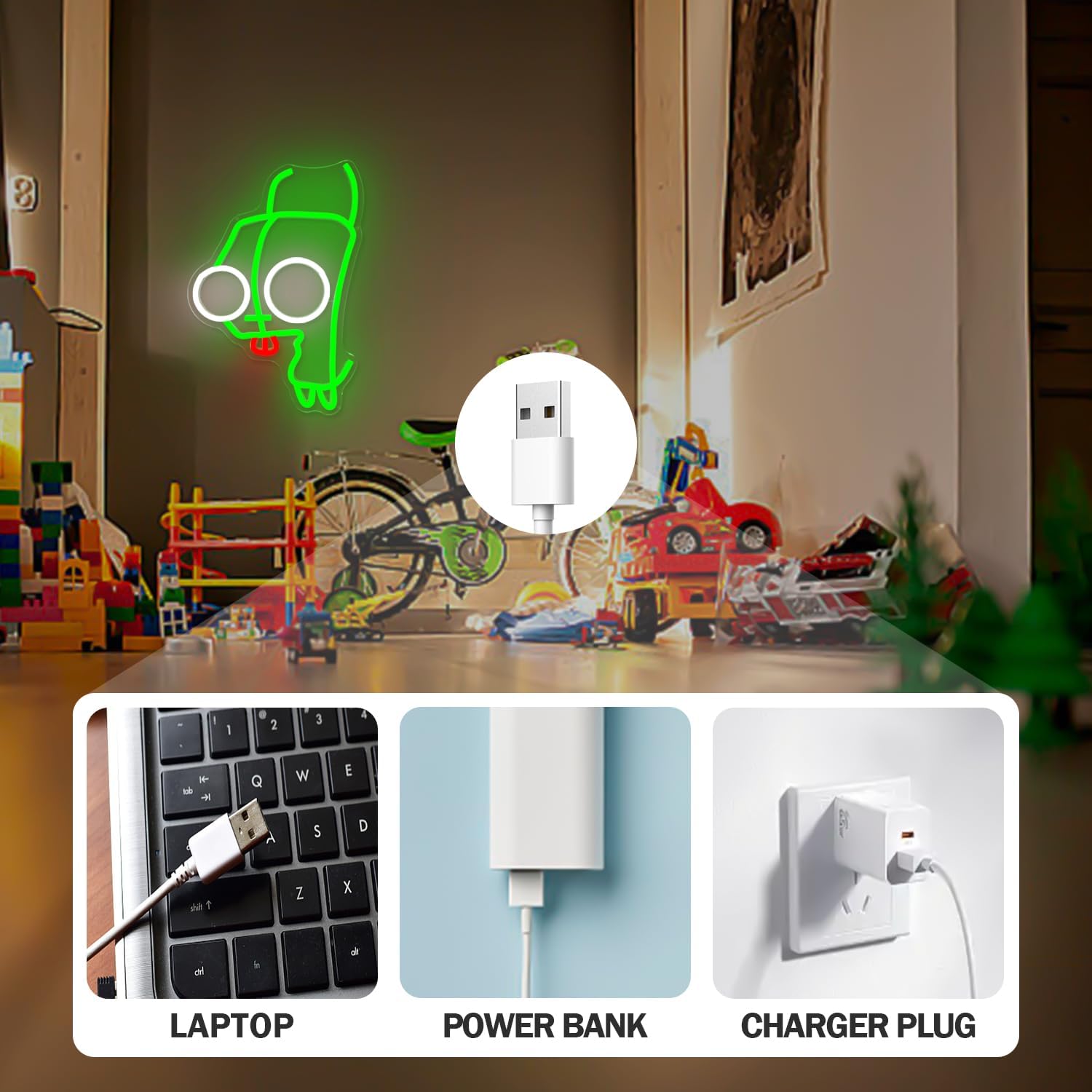 Cartoon Anime Neon Sign for Wall Decor Dimmable Funny Neon Sign for Bedroom Green Party Supplies Neon Light for Kids Room Birthday Christmas Gifts