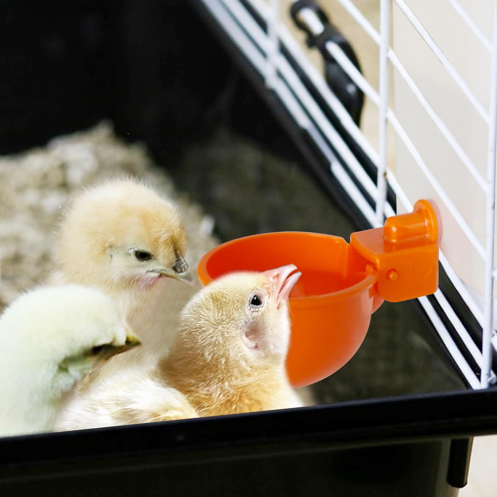 Automatic Waterer System Chick Feeder and Drinker Cups 1L Hanging Automatic Fill Poultry Watering Cup Used for Cages (Orange, 2)
