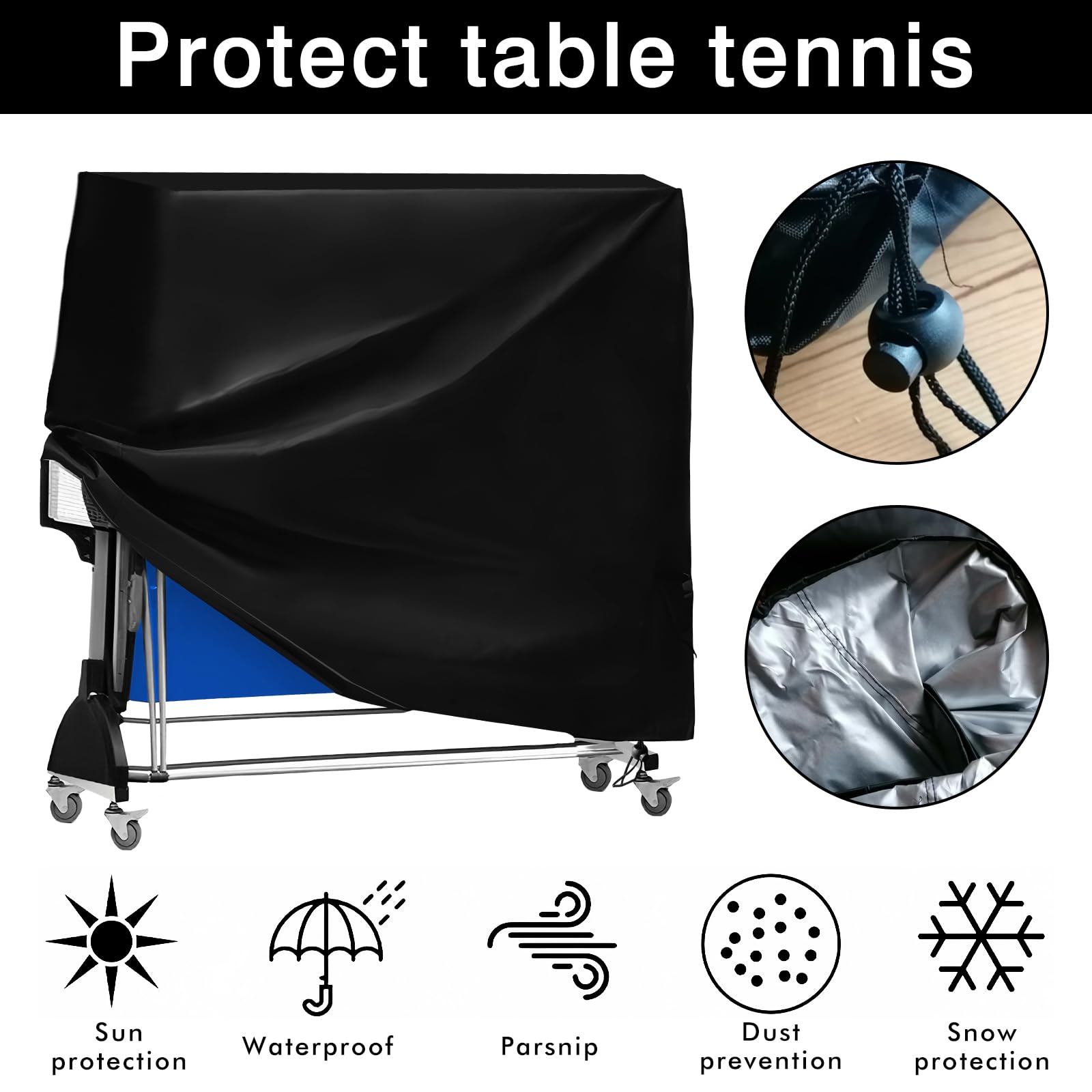 Housse imperméable WIYETY pour table de ping-pong 185x70x165 cm protection UV intérieur extérieur