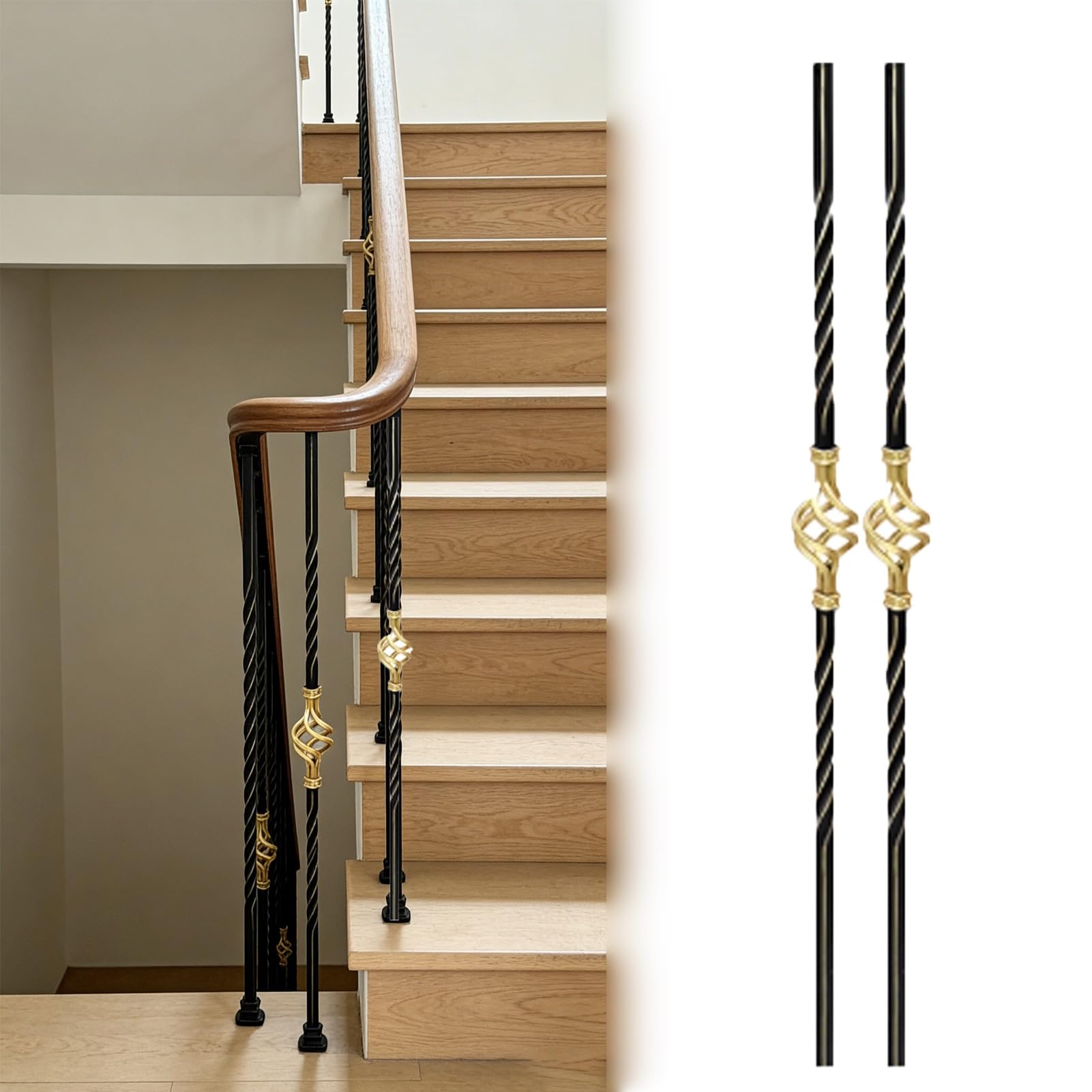 Broches d'escalier noires et dorées en fer forgé haut de gamme pour porche