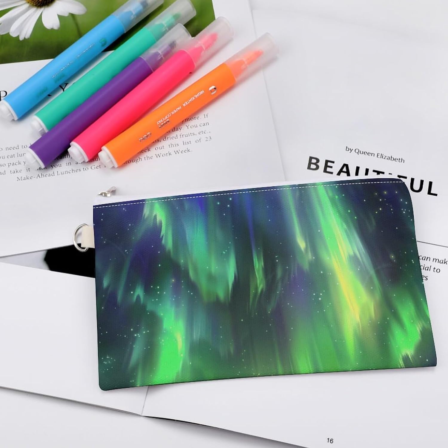 Penguins in Ice Desert Aurora Coin Purse Pouch Change Holder With Zip Canvas Clutch Card Wallet for Women Men