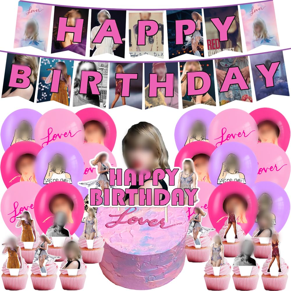 32PCS Music Singer Birthday Party Decoration,Music Singer Themed Decoration Set Suitable For Children's Music Singer Themed Parties Suitable For Music Singer Lovers Balloons Pull Flags