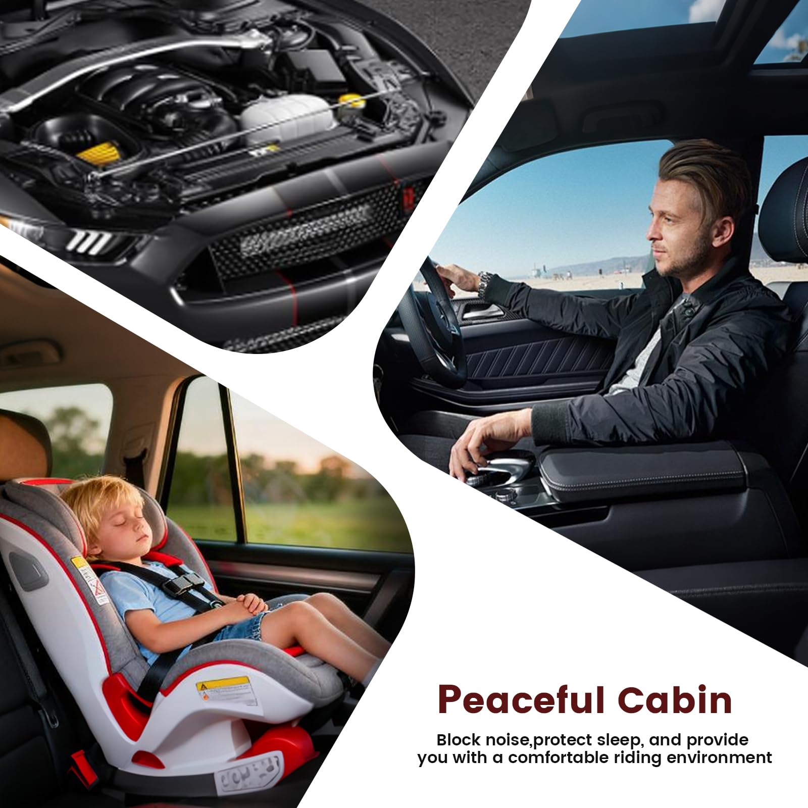 10 tappetini fonoassorbenti per auto, 450 x 250 x 2 mm, autoadesivi, fonoassorbenti, in schiuma, ignifughi, resistenti all'umidità, impermeabili