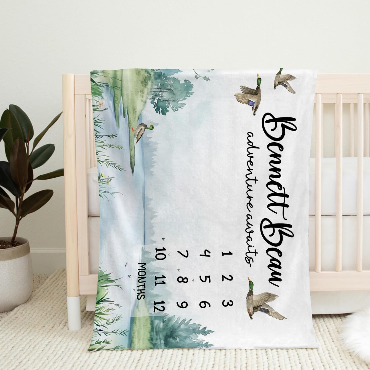 Personalized Mallard Duck Milestone Blanket, Monthly Growth Tracker, Personalized Baby Blanket, Baby Blanket with Name, Baby Swaddle Blanket, New Baby Gift