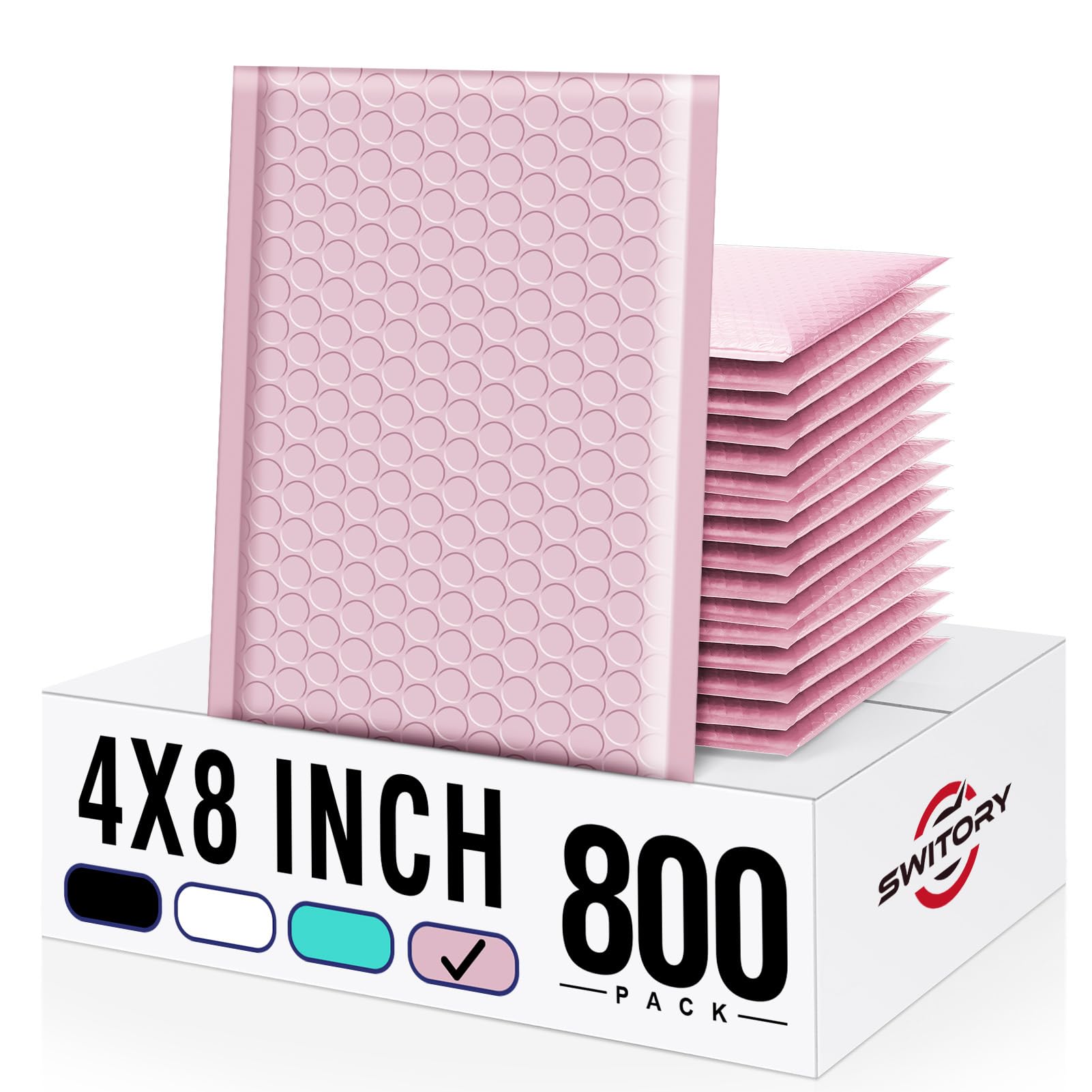 Switory 800 Pack Padded Envelopes, Pale Pink Bulk Small Bubble Mailers for Jewelry, Makeup & Small Business, Full Case Self Seal Mailing Bags, Waterproof Pink Postal Bags (4x7 Inch)