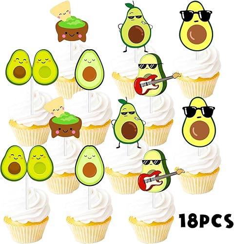 Miniatura 3 de 18 piezas de decoración de postre de postre con purpurina verde para baby shower, aguacate, guitarra, guacamole, decoración temática de guacamole