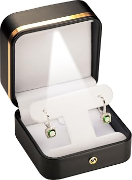 LAODA Led Black Earring Gift Jewelry Box PU Leather for Dangle Hoops Studs | T style with light lighted necklace pendant holder portable storage organizer dangling giftgiving earrings set stud leverback