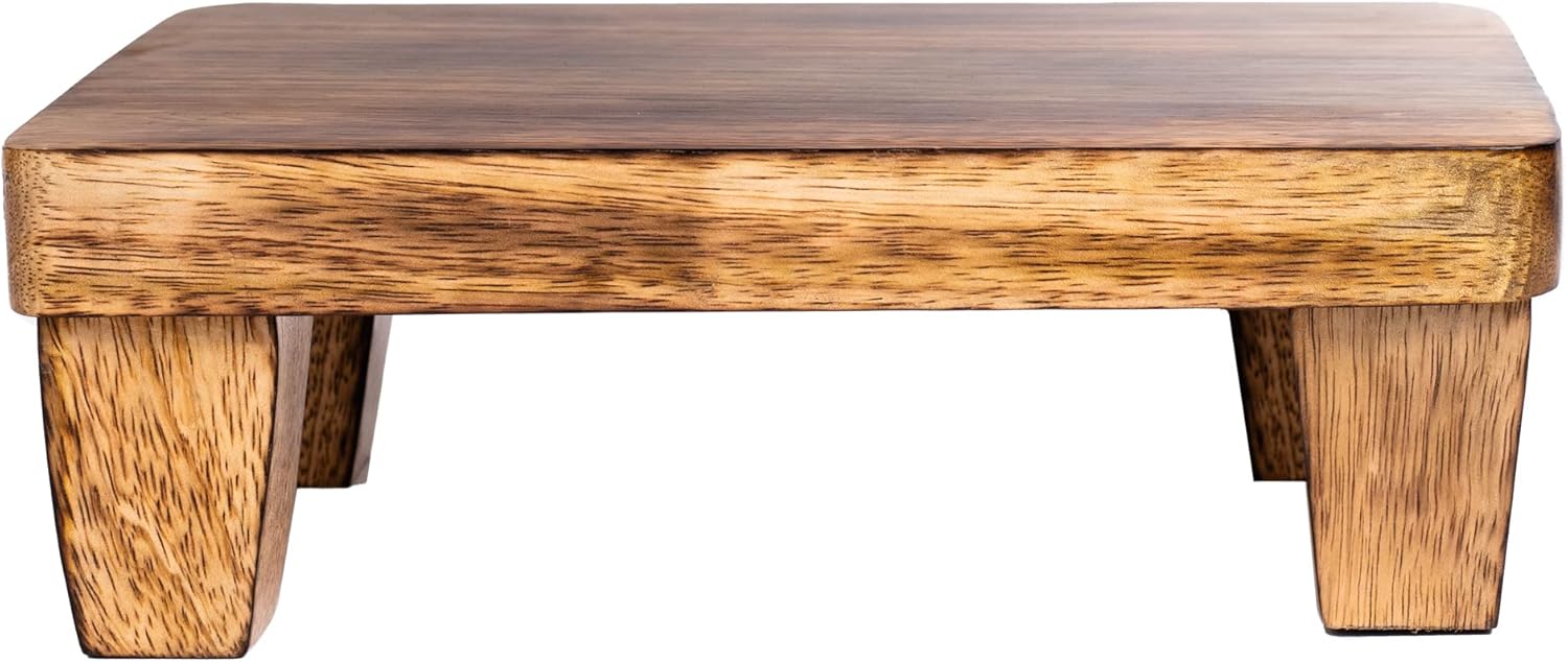 Wooden Tray Pedestal Decor | Display Riser for Plant and Other Home, Kitchen or Bathroom Accessories | Hand Carved Mango Wood 2 Finishes Available (Polished Mango Wood)