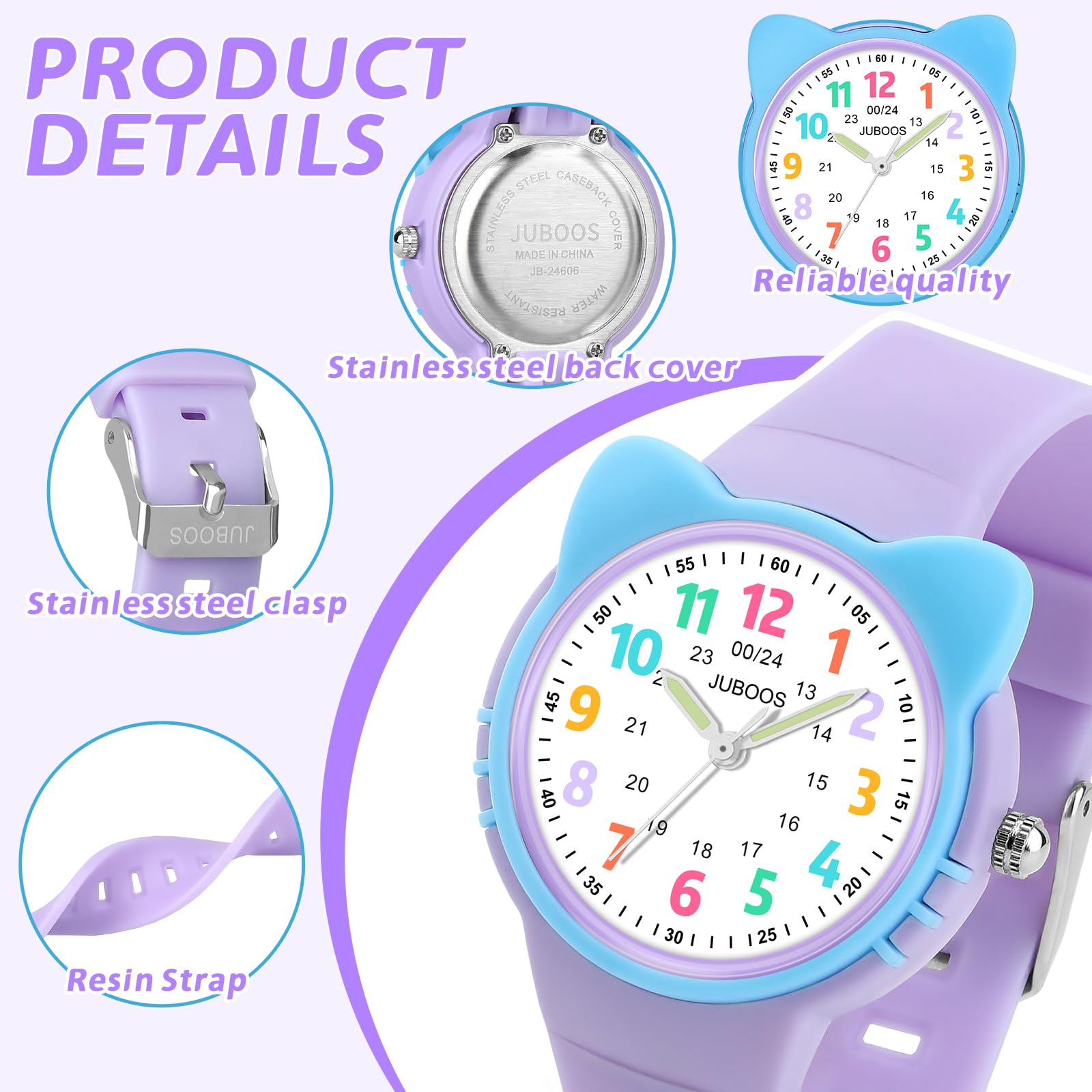 Juboos Kinderuhren,30 M Wasserfeste Kinderuhr,Für Jungen Und Mädchen Zum Lernen Der Zeitablesung, Weiches Armband, Geeignet Für Kinder Von 5 Bis 15 Jahren