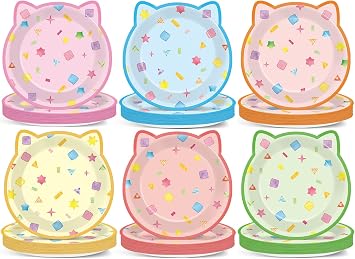 48Pcs Cat House Party Paper Plates Kitten Shaped Disposable Dessert Plates Cat Birthday Party Decoration Cute House Tableware Kitten Themed Parties Favor for Kids Birthdays Baby Showers Supplies