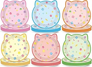 48Pcs Cat House Party Paper Plates Kitten Shaped Disposable Dessert Plates Cat Birthday Party Decoration Cute House Tableware Kitten Themed Parties Favor for Kids Birthdays Baby Showers Supplies