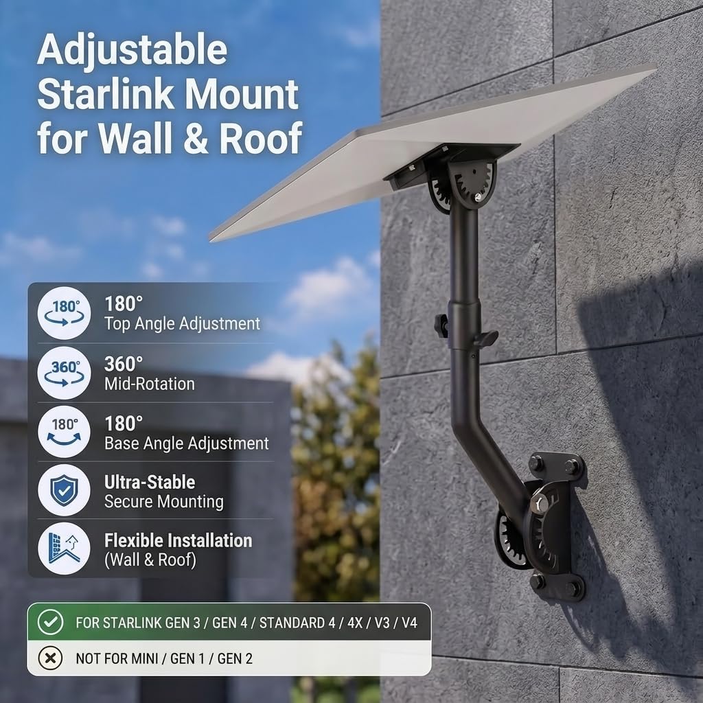 Standard 4/4X Mount for Starlink, Adjustable Outdoor Wall/Roof Mounting Kit
