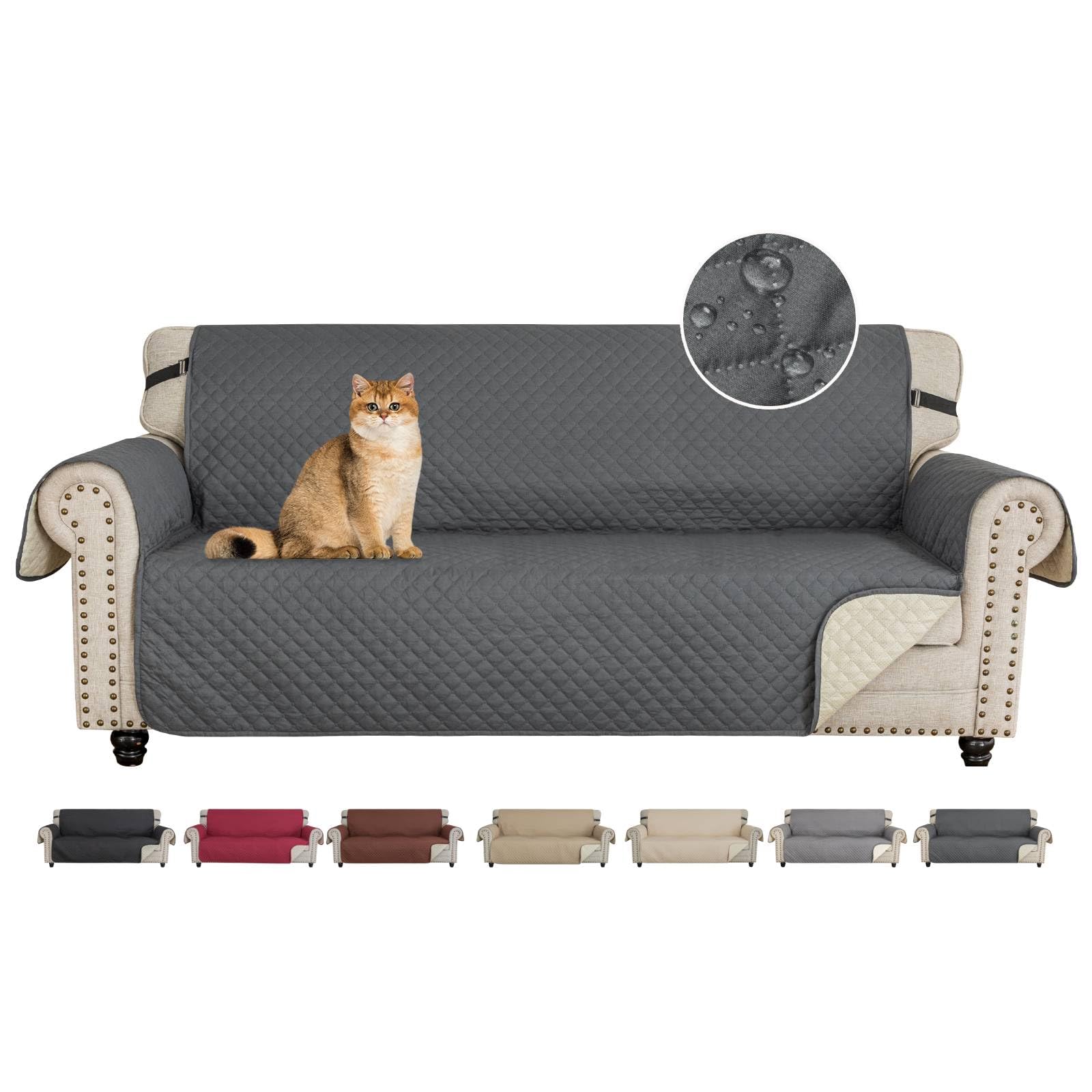 CHELZEN Funda de sofá Impermeable 3 Plaza sofás con Protector de Muebles para Mascotas para Perros Infantiles en la Sala de Estar (3 Plaza, Gris Oscuro)