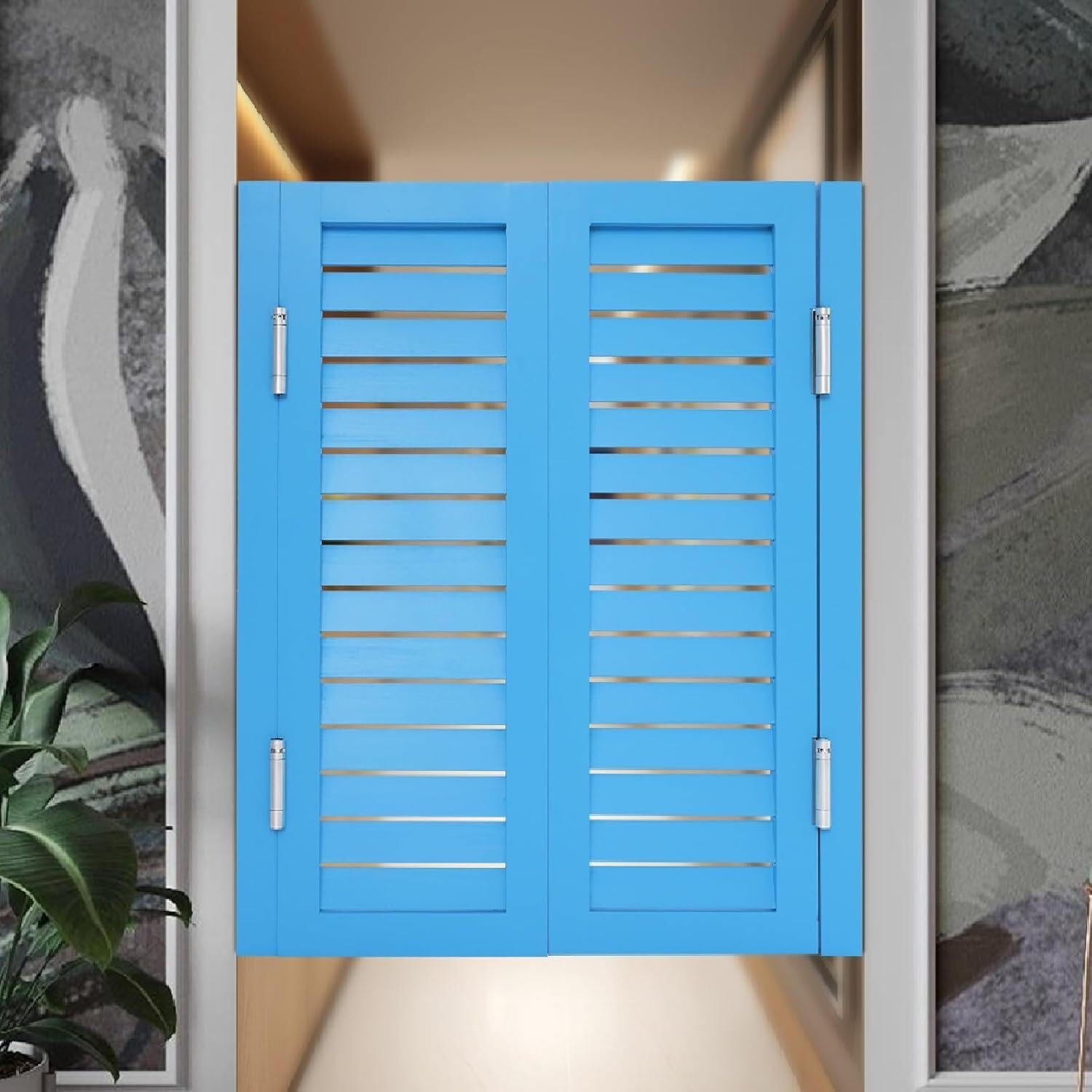 Solid Wood Cafe Swinging Doors - Indoor Louvered Saloon Swing Door with Metal Hinges for Kitchen/Bedroom/Partition(Dark Blue,90x100cm)