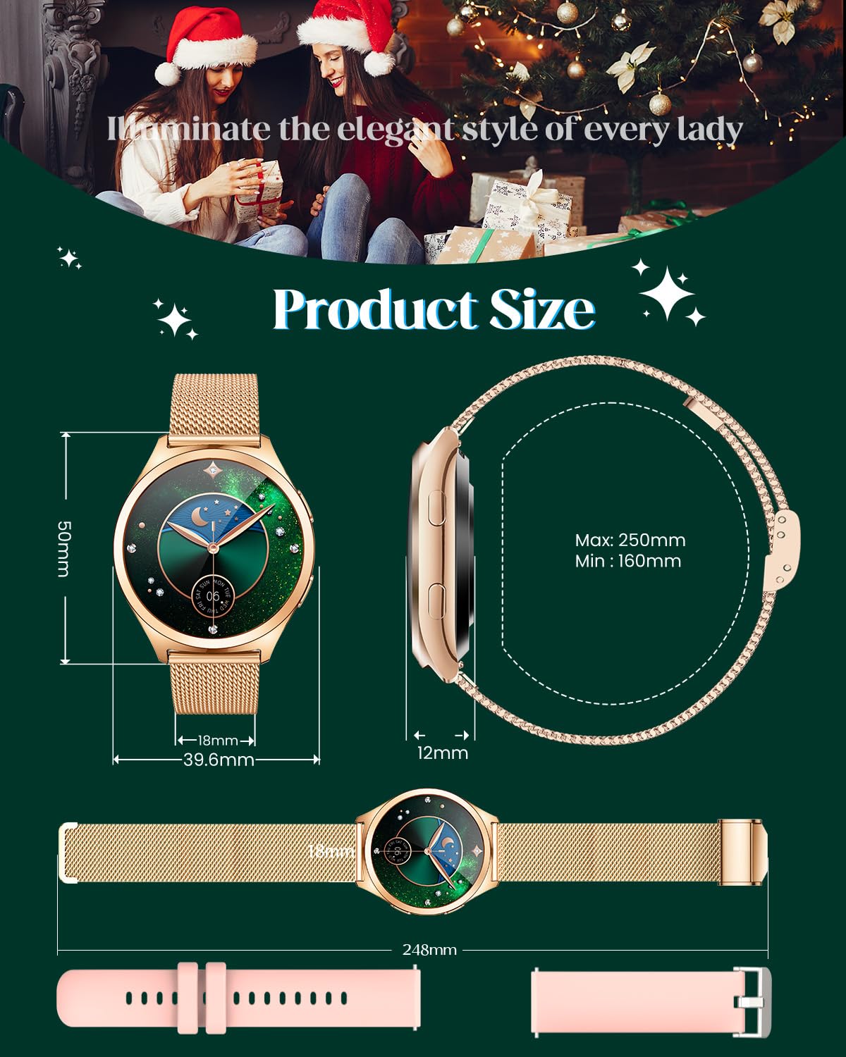 Reloj Inteligente Mujer Smartwatch con llamada: 1.27"TFT Pantalla Táctil Smart Watch Bluetooth con Frecuencia Cardíaca SpO2 Sangre Presión Arterial Sueño Deportivo IP68 Impermeable para iOS Android
