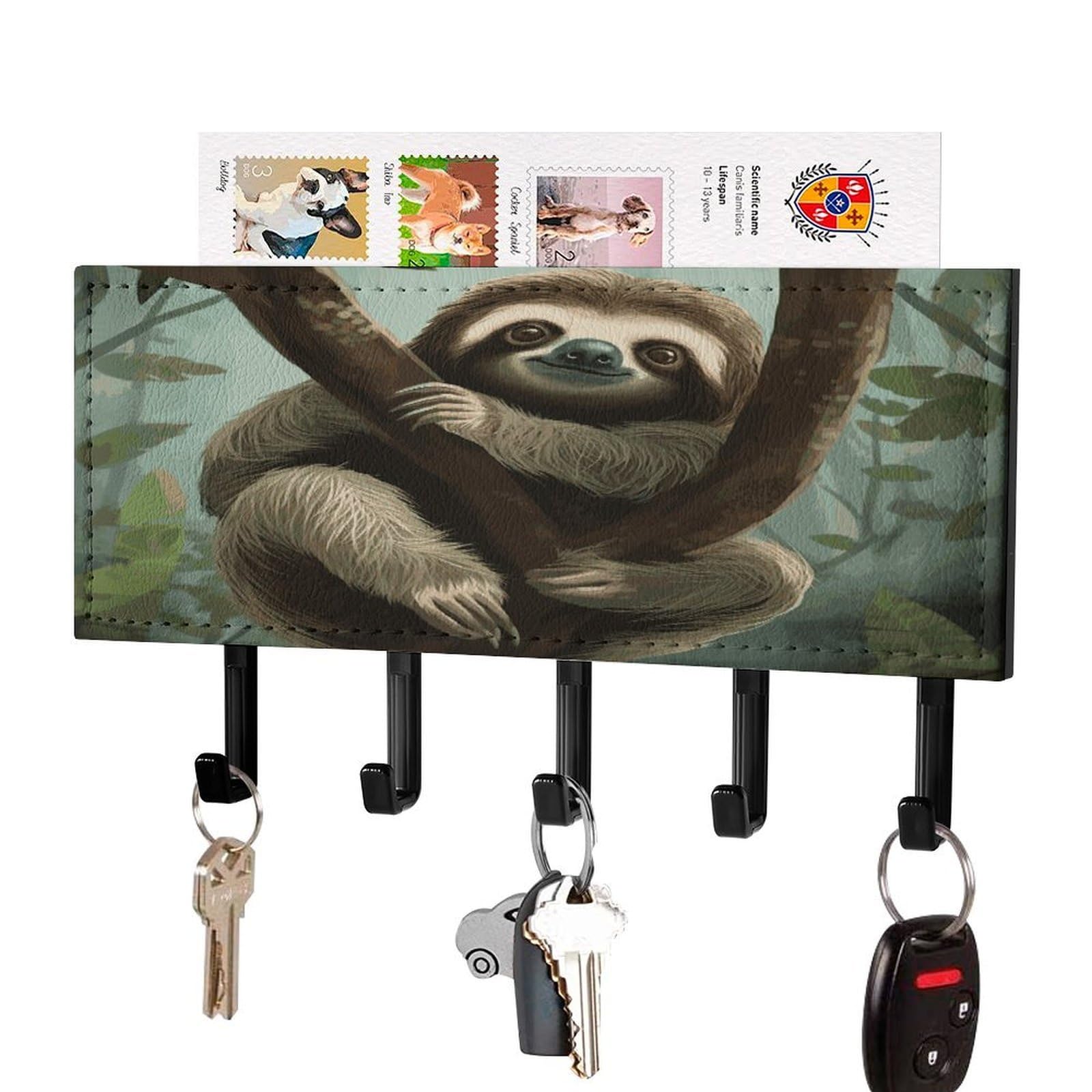 LDGSUPH Sloth2 Key Holder Wall Mount Key Hanger with 5 Hooks Fashion Key Organizer Rack Hanging Key Hooks with Mail Organizer Key Rack for Home Entryway Hallway Black-Style