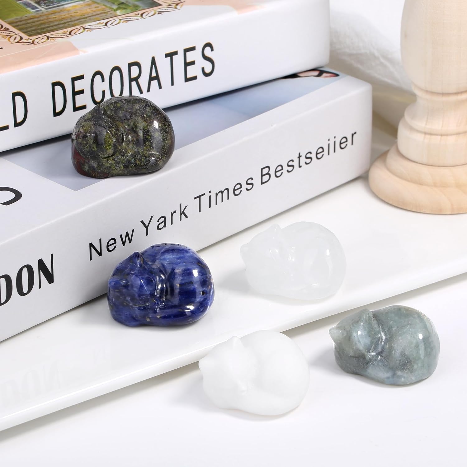 QINJIEJIE Cat Decor Statue White Labradorite Crystal Healing Stone Figurine image 4