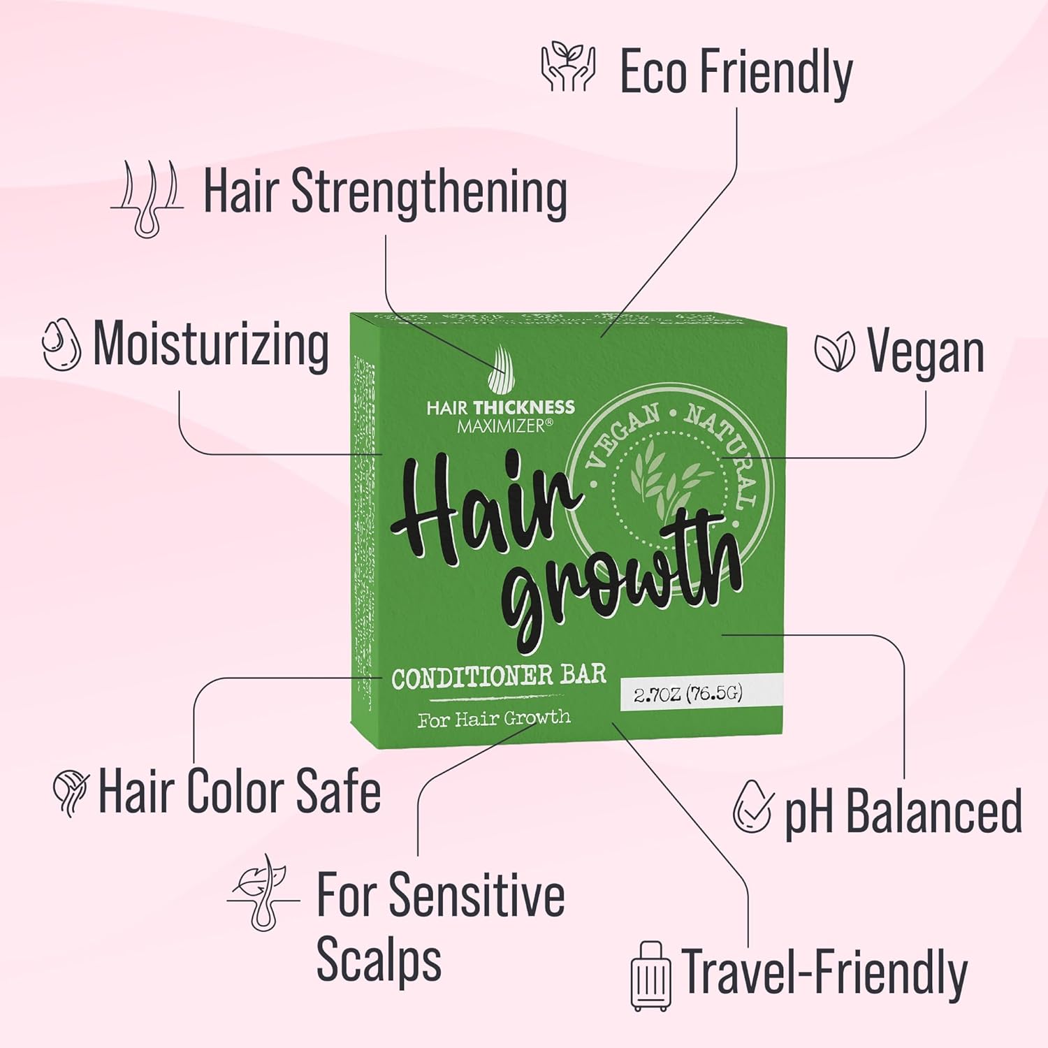 Conditioner Bar for Hair Growth. Eco Friendly, Vegan, Color Safe, pH Balanced. Solid Conditioner Bar Equal to 3 Liquid Bottles. Zero Plastic, USA Made, Strengthening & Dry Hair Relief - 2.7 oz - Image 2