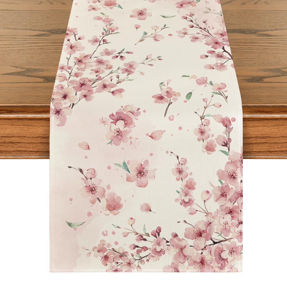 Artoid Mode Kirschblüten Zweige Frühling Tischläufer, Saisonnal Küche Esstisch Dekoration Drinnen Urlaub Party Dekor 40x240 cm