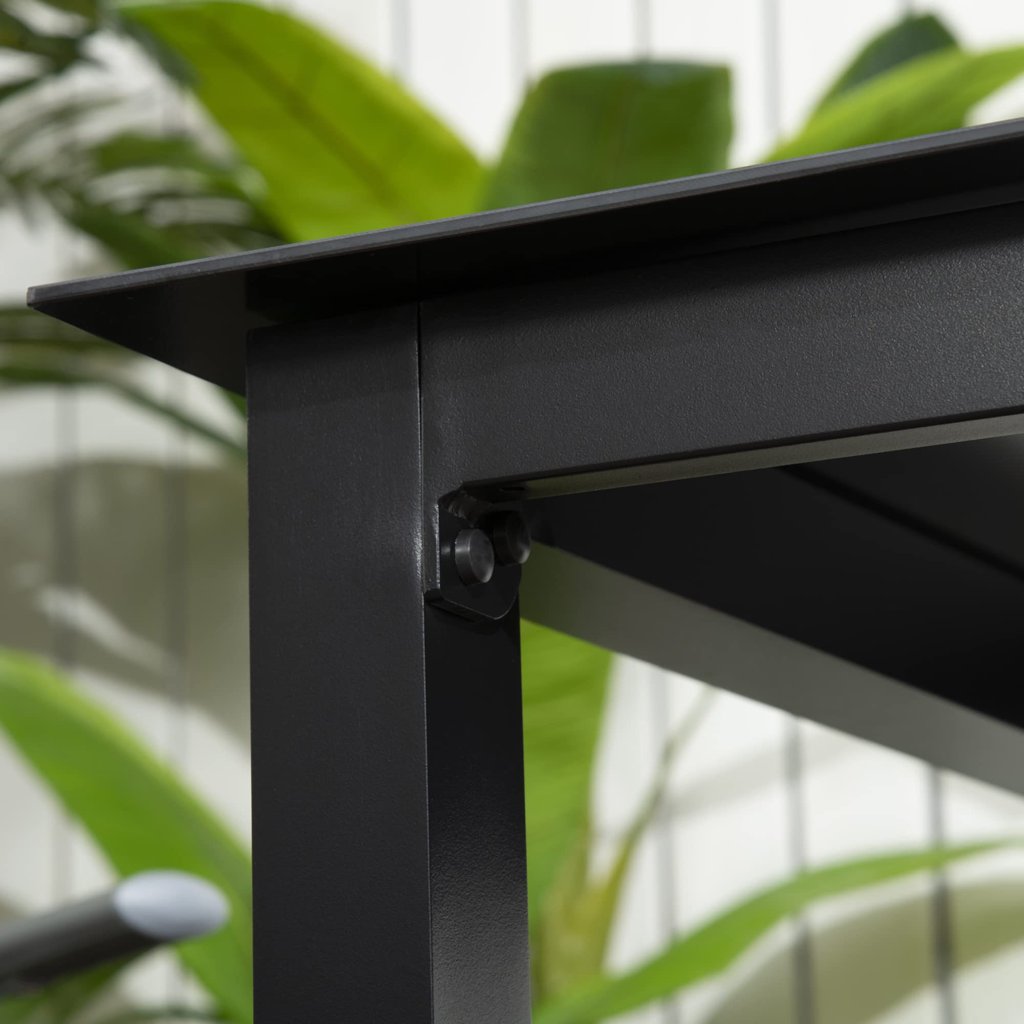 Outsunny Gartentisch, Balkontisch Hartglasplatte, 80 x 80 x 74 cm, Schwarz | Quadratischer Esstisch für Garten, Für 4 Personen, Terrassentisch, Alu
