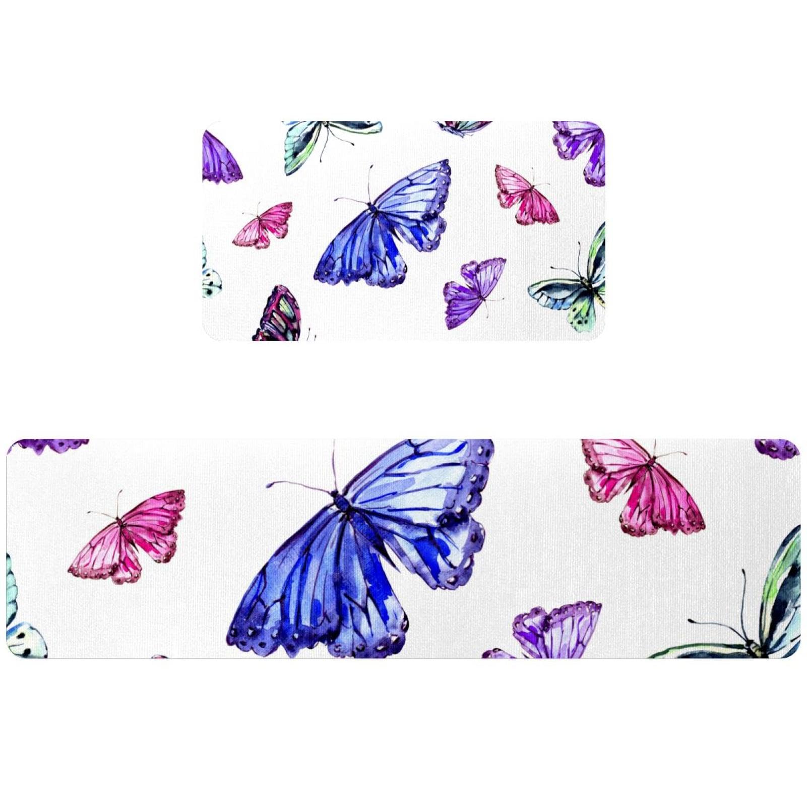 Tapis de cuisine aquarelle de beaux papillons grand confort lot de 2