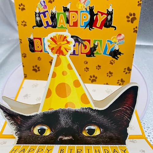 Miniatura 7 de Crazytops Tarjeta de cumpleaños de gato negro, tarjeta desplegable 3D con sobre, tarjeta de felicitación de feliz cumpleaños para amantes de los