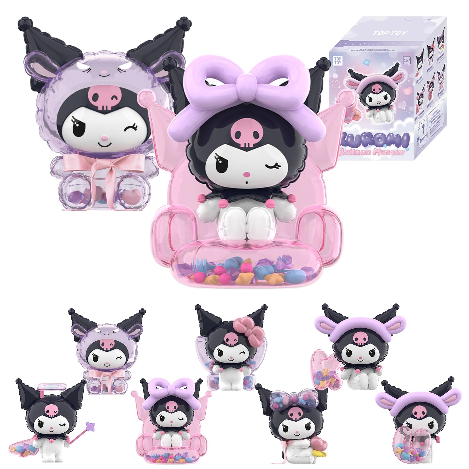 TOP TOY Sanrio Kurumi Balloon Master Series [1 Piece] Gacha Blind Box Figure Soft Vinyl PVC Premium Toy Birthday Present for Kuromi Character Collector : Toys & Games