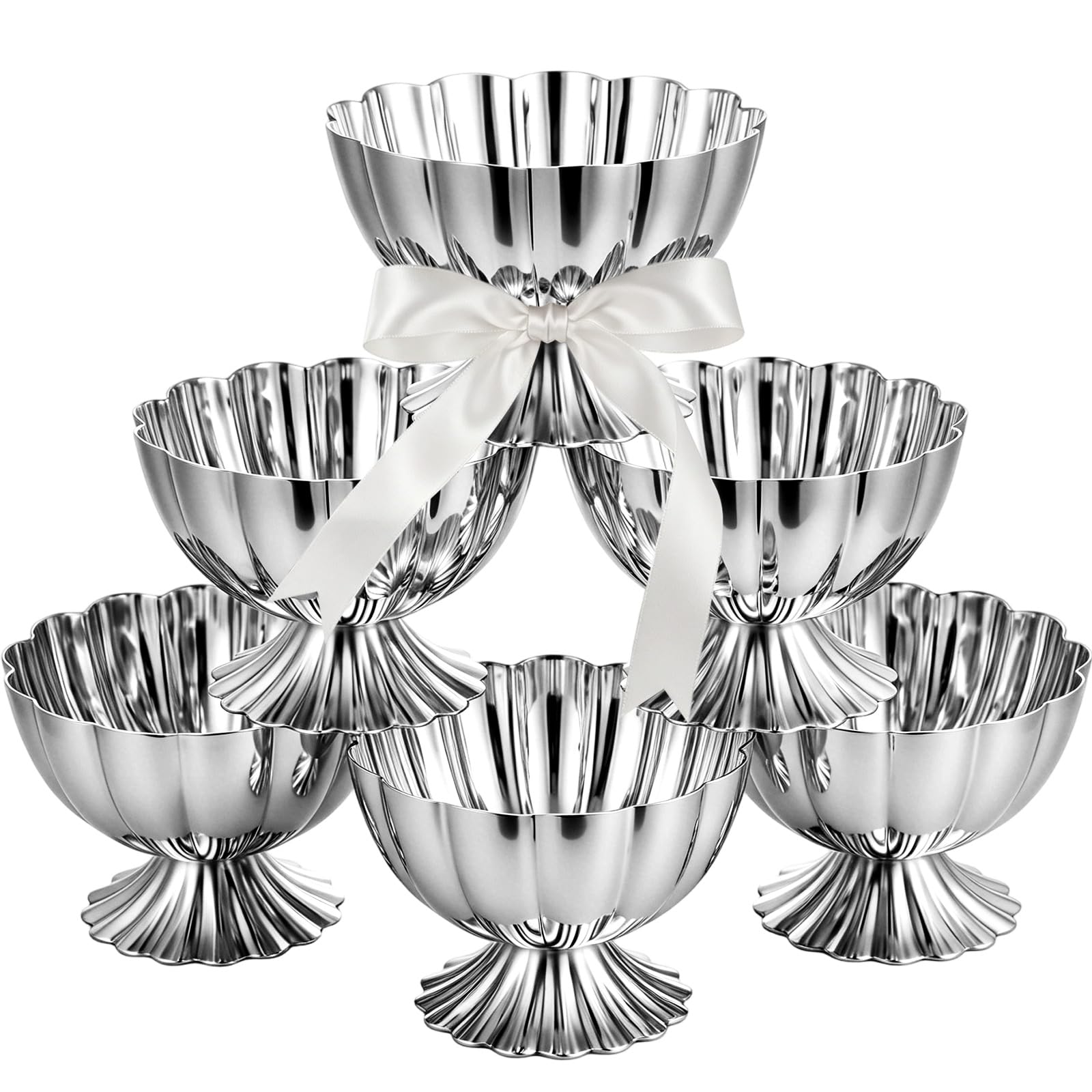 6 Pcs Stainless Steel Ice Cream Bowls Mini Silver Serving Pudding Dessert Cup Sauce Bowls Round Footed Yogurt Snack Candy Cups for Mousse Fruit Salad Wedding Party Favor