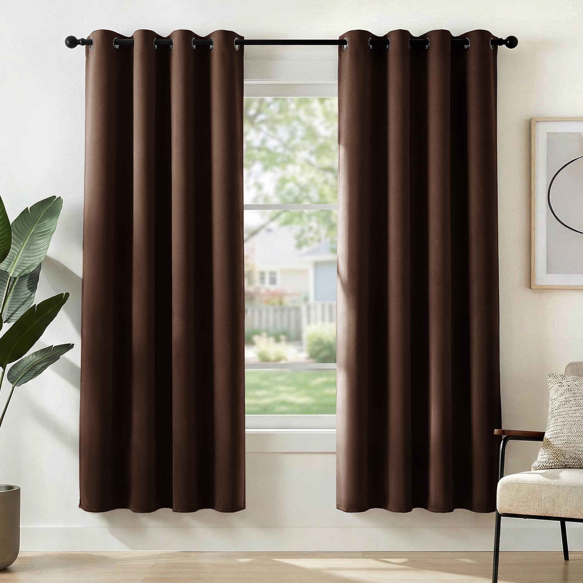 Deconovo Chocolate Curtains Blackout Super Soft Thermal Insulated Eyelet Blackout Curtains For Bedroom 46 X 72 Inch Drop 1 Pair
