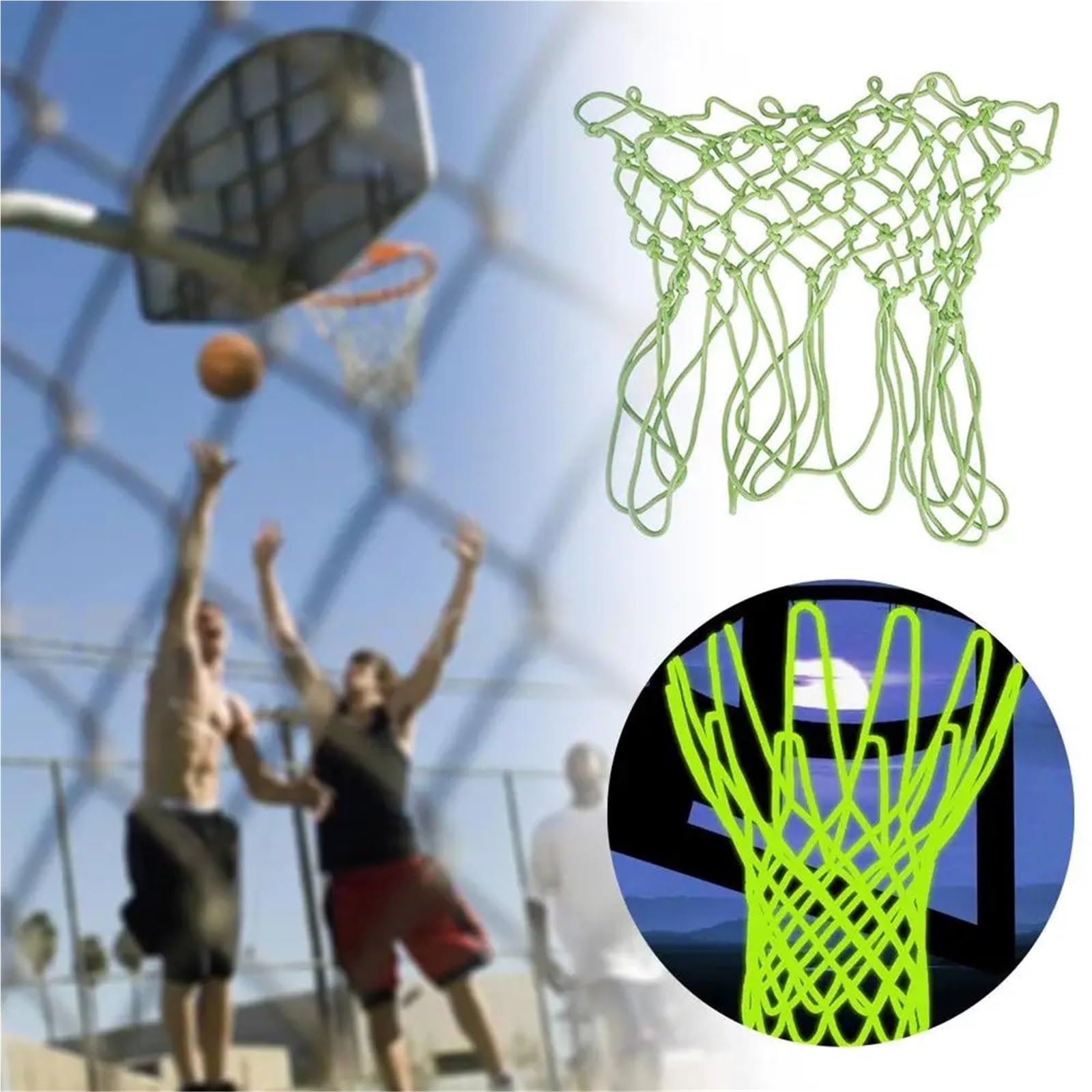 4er-Set Nachtlicht-Basketballnetz aus Nylon, leuchtender Korb, 12 Schlaufen Für Basketball