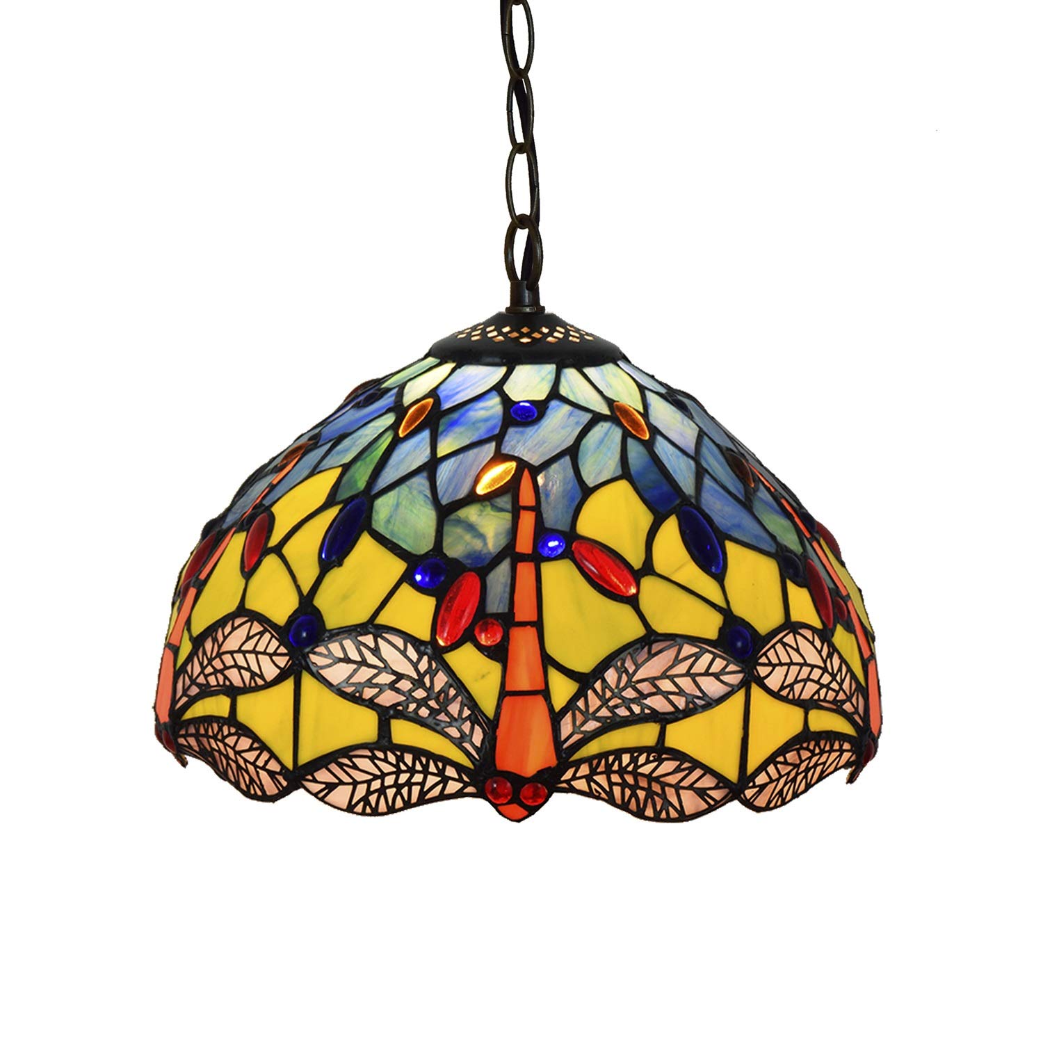 Suspension Tiffany jaune libellule 12" pour remplacer un plafonnier de chambre terne