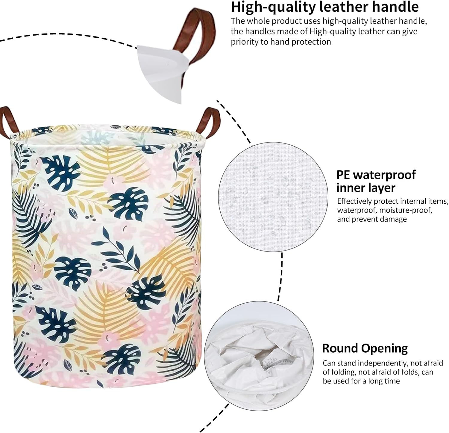 Collapsible Laundry Basket in Bedroom Waterproof Laundry Hamper in Bathroom Large Laundry Bag in College Dormitory Cloakroom Livingroom Nursery Organizer Toy Bin Golden leaf-0101