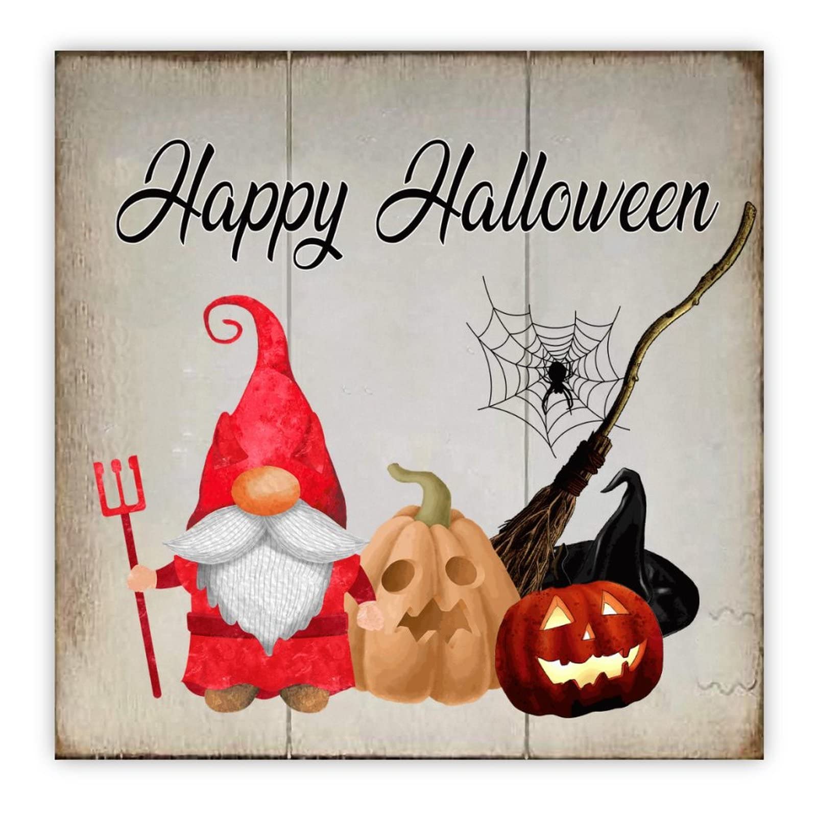 Plaque en bois de nain de citrouille d'Halloween décor rustique maison et cuisine 40cm