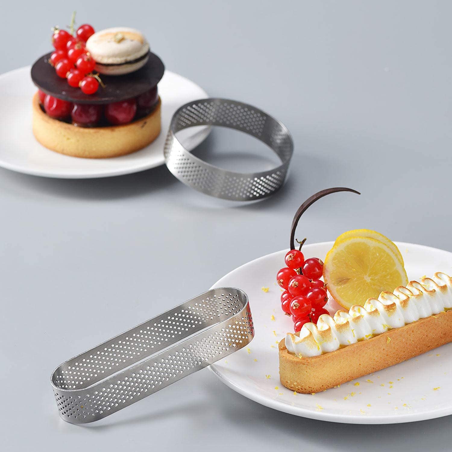 Moovul 8Pcs Oval Tartlet Molds French Dessert Mousse Fruit Pie Tart Ring Quiche Cake Mold, Stainless Steel Tart Mousse Ring