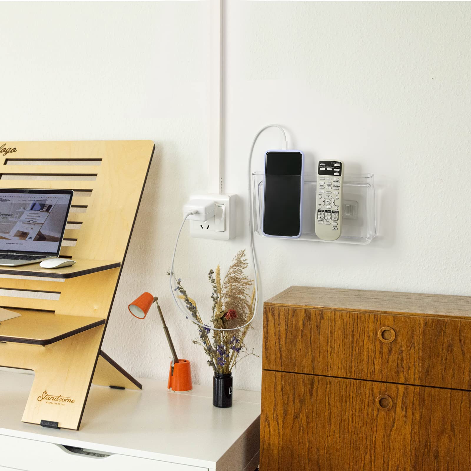 Lot De 2 Supports Muraux Pour Téléphone/télécommande - Avec Rangement Câble, Autocollant Puissant