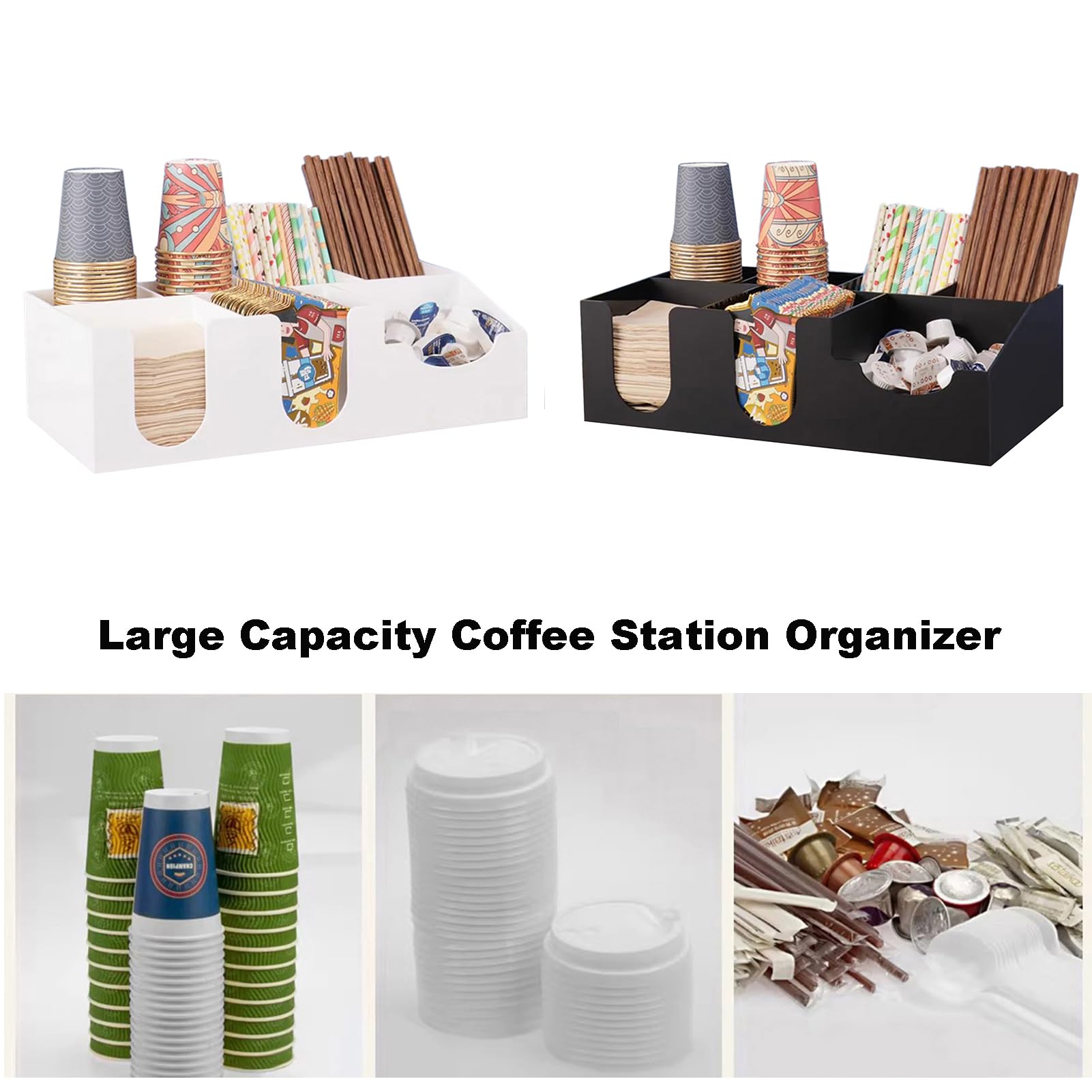 Organizador para café - Caja para organizar cápsulas Tazas Vasos Sobres de azúcar o de té - Bandeja de almacenaje con Compartimentos,Negro
