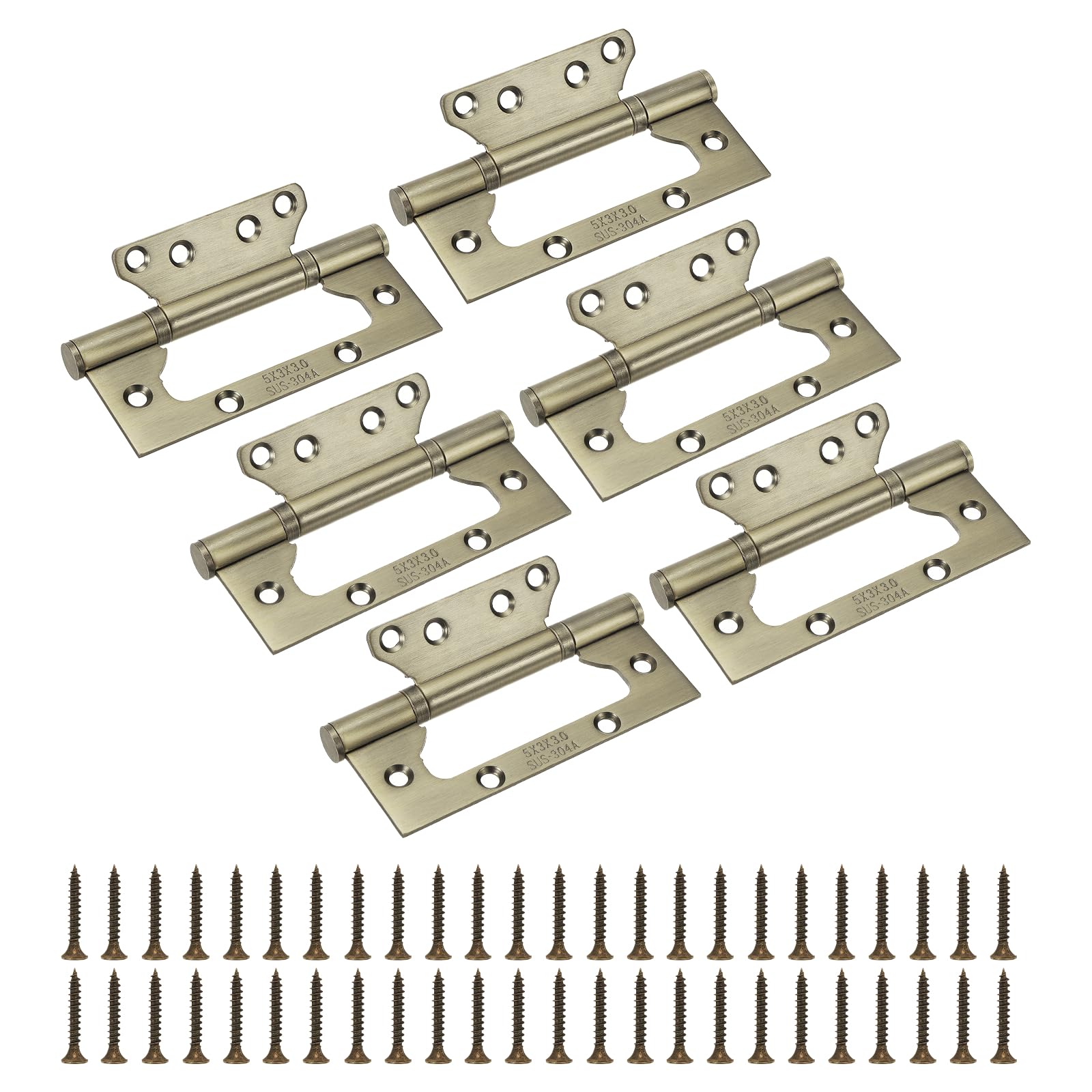 sourcing map 6 cerniere per porte non mortase, 12,7 x 5,6 cm, cerniere in acciaio inossidabile con viti di montaggio, cerniere per porte interne ed esterne, porte in legno e metallo, bronzo