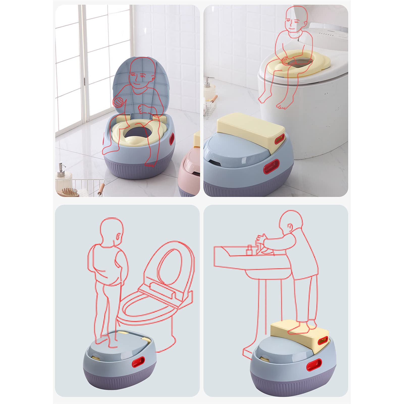 Baby Reise Töpfchen Tragbarer Töpfchen Sitz für Kinder Toilette mit PU-Kissen, rutschfest, einfaches Wandern, für Kleinkinder, Jungen und Mädchen, mit Spritzschutz, leicht zu reinigen (Pink)