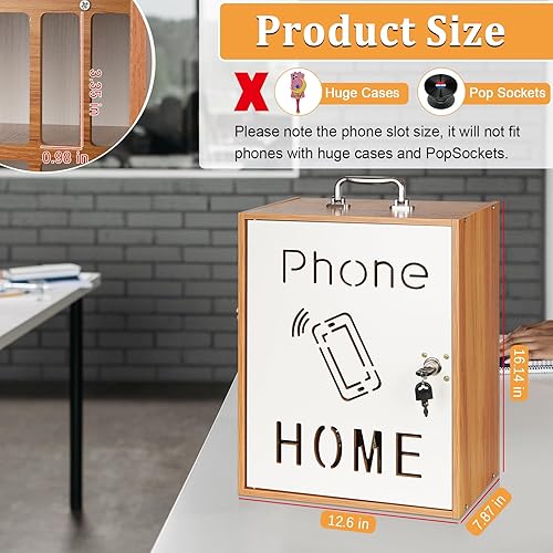 Miniatura 2 de Soporte para Teléfono Celular de Aula 36 Ranuras Gabinete de Almacenamiento de Teléfono Celular de Madera Tabla de Bolsillos con Asa y Cerradura de