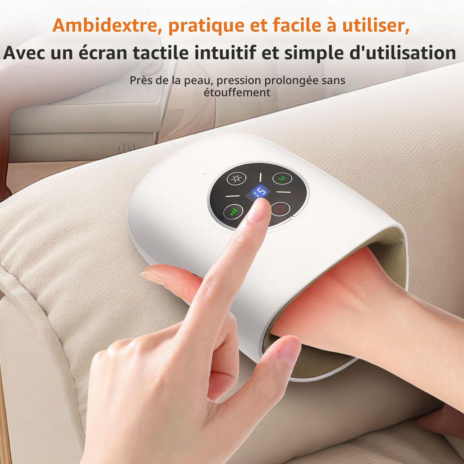 Appareil de massage manuel électrique avec 3 modes et fonction de chaleur à 2 niveaux, massage à air comprimé à 5 niveaux, écran tactile, portable pour les mains