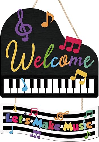 IARTTOP Letrero colorido con temática de música de bienvenida para puerta, decoración de pared con texto en inglés "Let's Make Music", para colgar