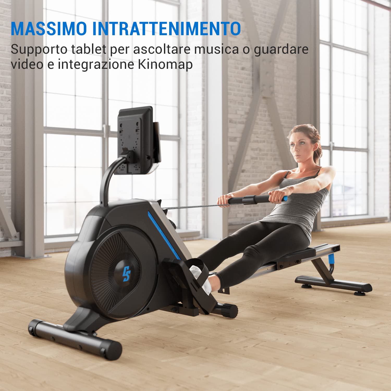 Capital Sports Vogatore Pieghevole Magnetico, Vogatore Professionale per Casa Compatto con 8 Livelli di Resistenza, per Home Gym e Cardio con Monitor LCD, da Camera Rotelle