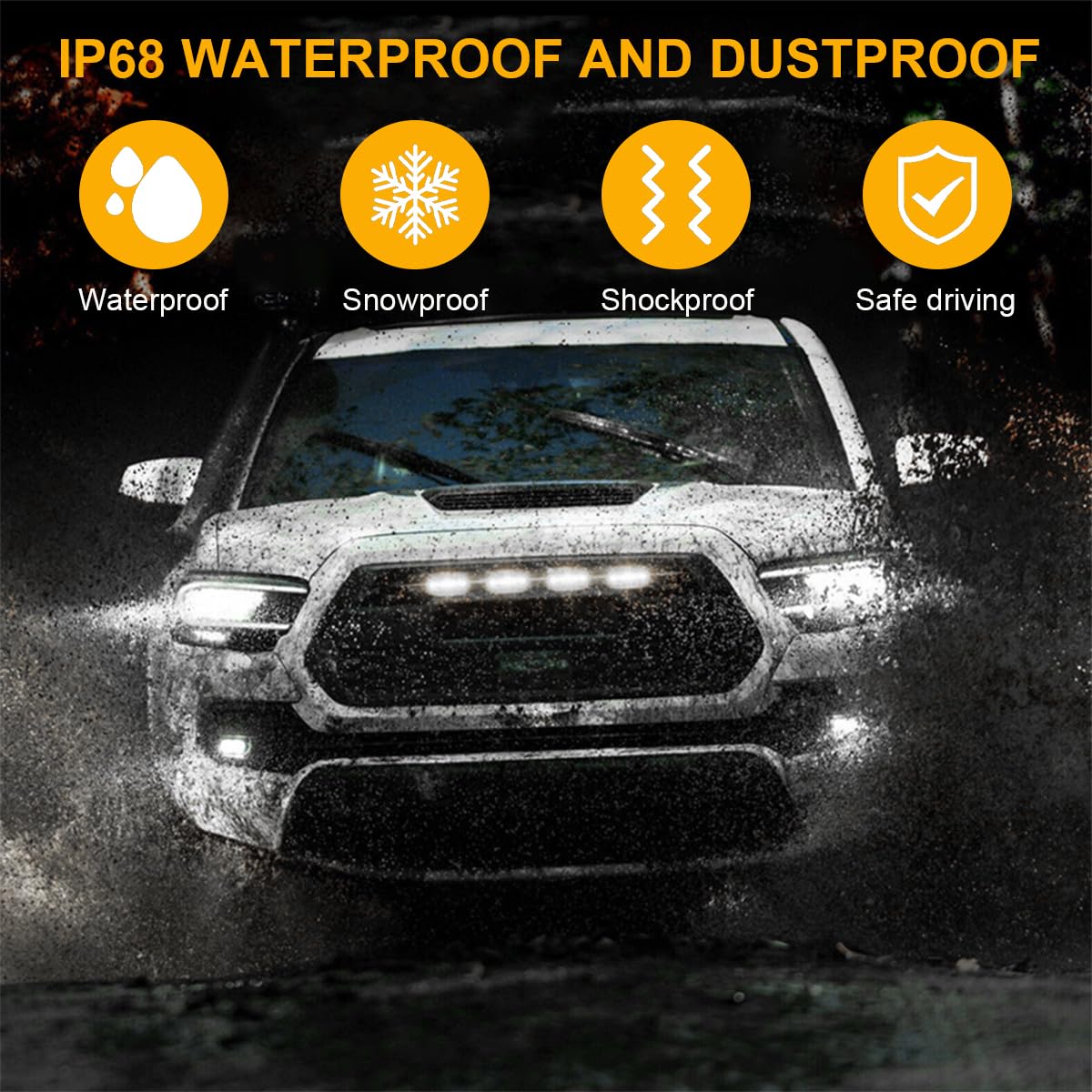 4 luces de parrilla delantera para automóvil, luces LED brillantes para parrilla con arnés de cableado, lámpara de advertencia decorativa impermeable para F150 F250 F350, accesorios exteriores 5