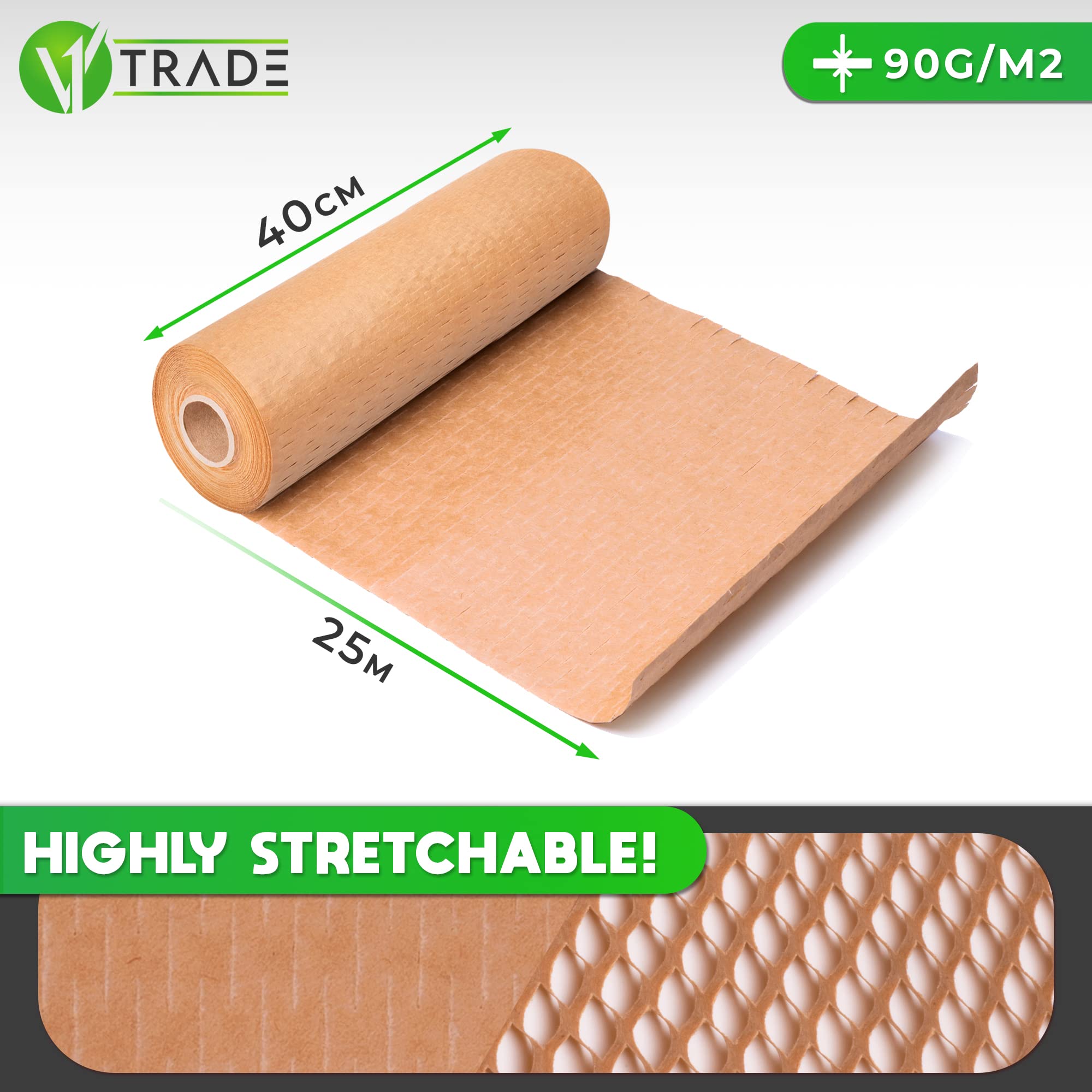 V1 Trade papier brązowy plaster miodu - 40cm x 25m - eko papier pakowy - tektura falista 90g/m2