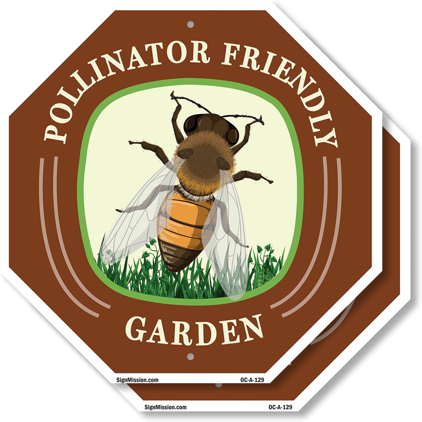 Pollinator Friendly Garden (2 Pack) 18 inch X 18 inch Octagon Vinyl Label Decal Sticker Weather Resistant, UV Protected for Workplace, Private Property, and Construction Site, Made in the USA