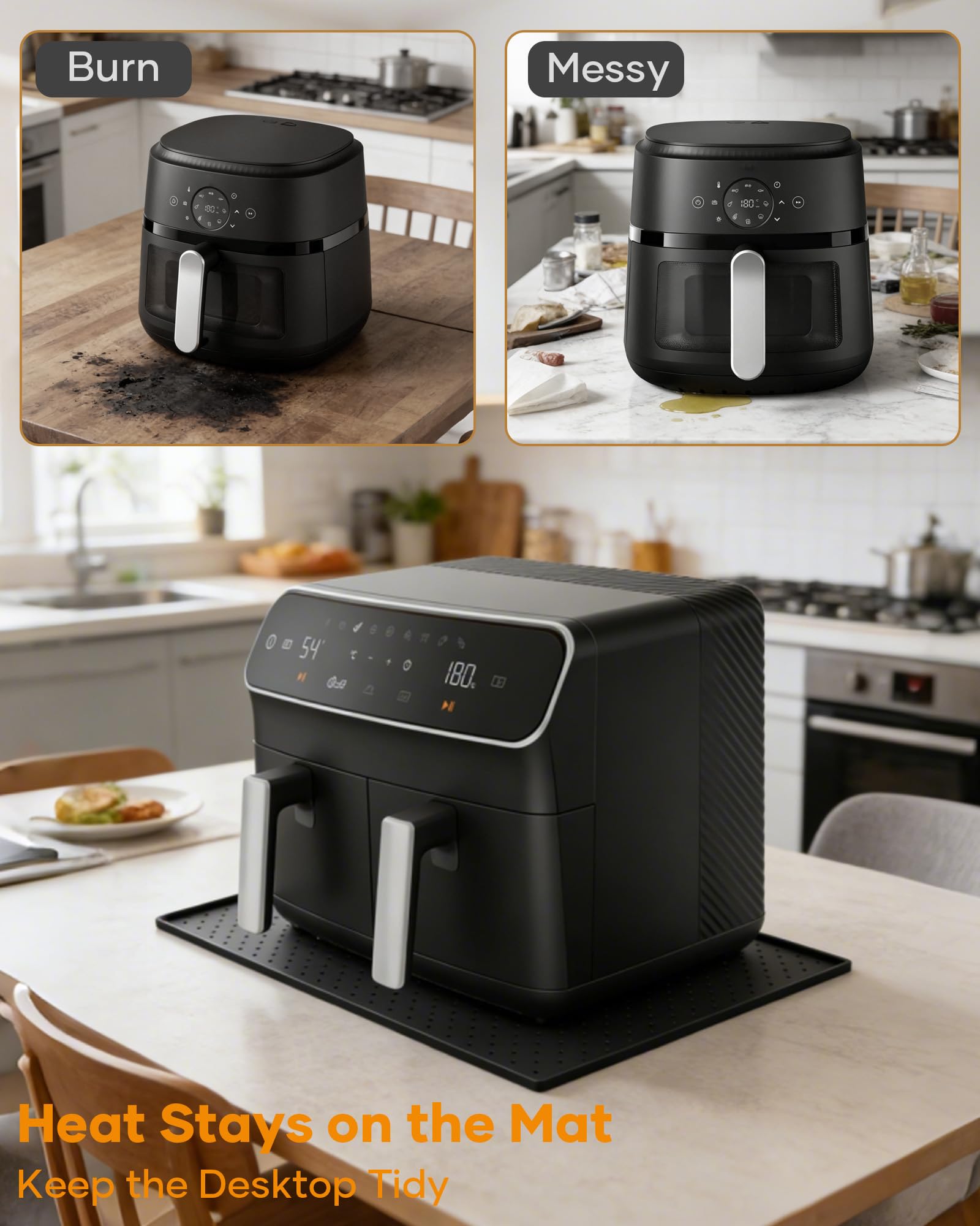 Podkładka pod ekspres do kawy, 48 x 30 cm, silikonowa mata do ekspresu do kawy, odporna na wysokie temperatury, mata silikonowa do De Longhi Magnifica Philips LatteGo Ninja Airfryer