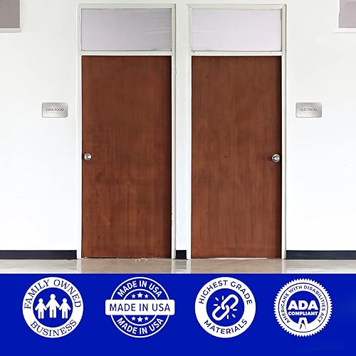 Miniatura 5 de Letrero de habitación de equipamiento para negocios, letreros de oficina, aluminio plateado cepillado, a prueba de manipulaciones, cinta de montaje