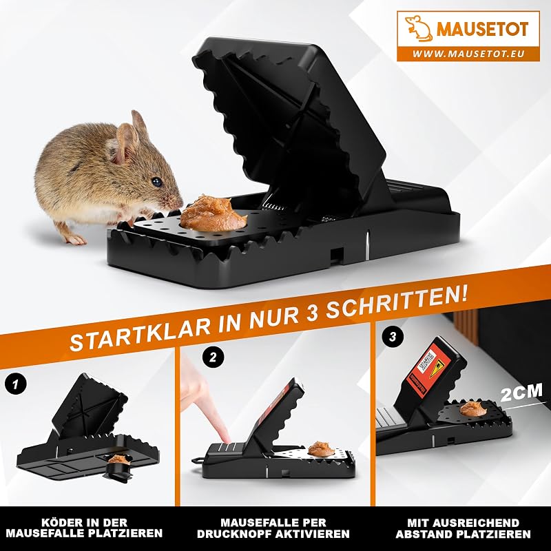 Fairfield Egércsapda Készlet [8 db] - Állatbarát Ütőmechanizmus + Nem Mérgező Csalétek - Újrahasználható Egérfogó Otthonra és Kertbe