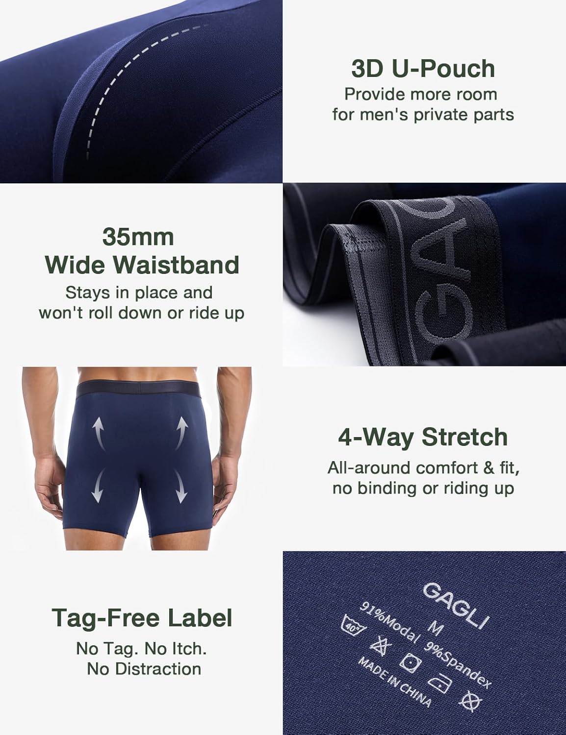 Men's Underwear Pack, Modal Boxer Briefs, Breathable Underwear for Men, Ultra Soft & Comfortable & Moisture-wicking - Image 5